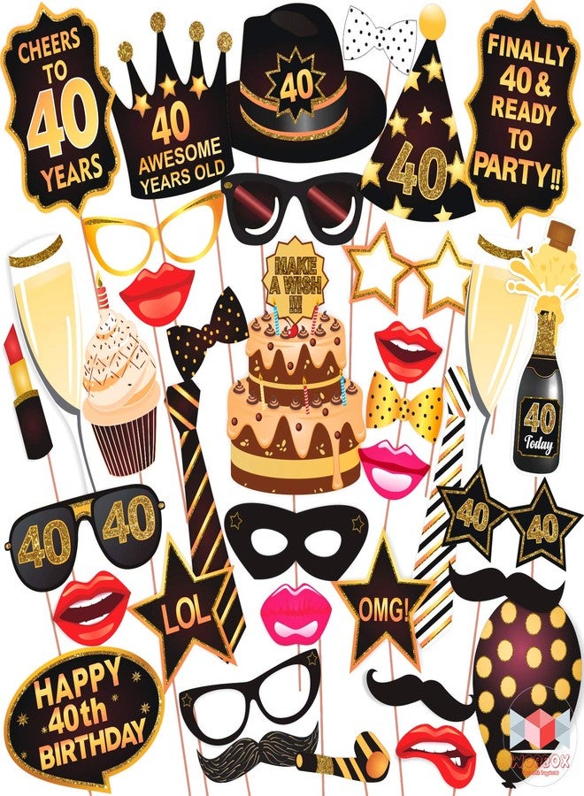 Wobbox 40th Birthday Photo Booth Party Props Brown & Golden Glitter with 40th Birthday Bunting Banner, Birthday Party Decoration, Birthday Party Item - Image 5